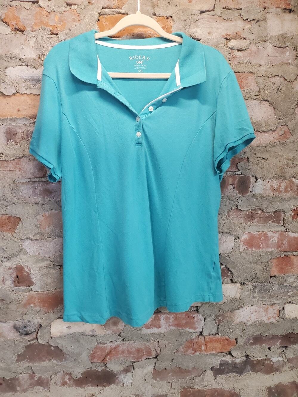 Riders by Lee Womens Polo Shirt XXL Teal Short Sleeve Collared Button Front